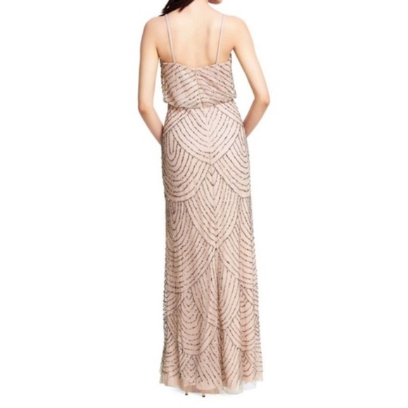 Adrianna Papell Women's Long Beaded Art Deco Blouson Gown Taupe/Pink Size 4 - Picture 7 of 16